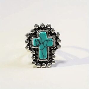 Western Turquoise Cross Adjustable Ring